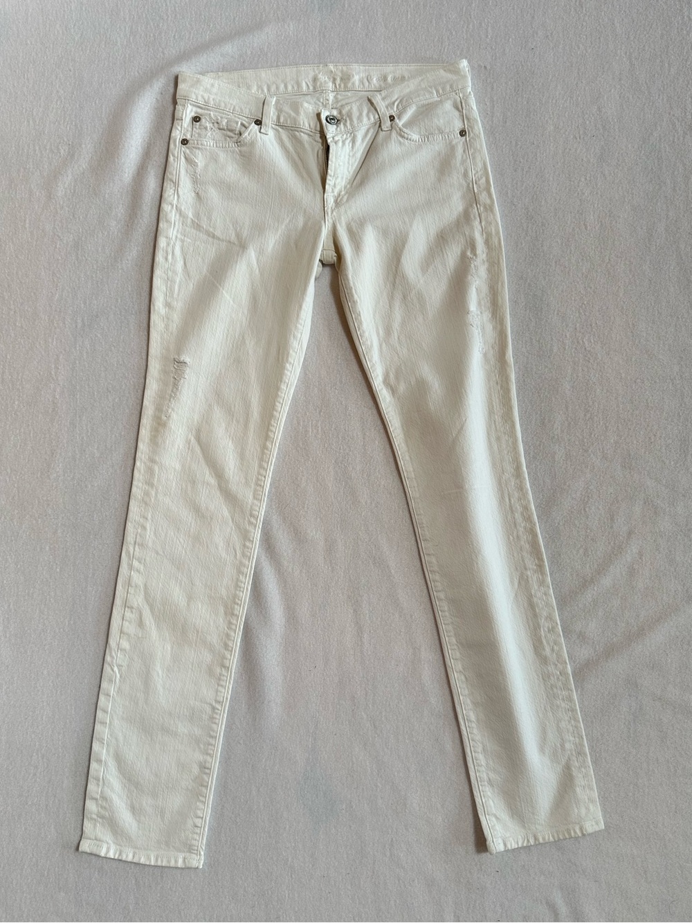 7 For All Mankind The Skinny Cropped Jeans White Off Cream Distressed Size 28